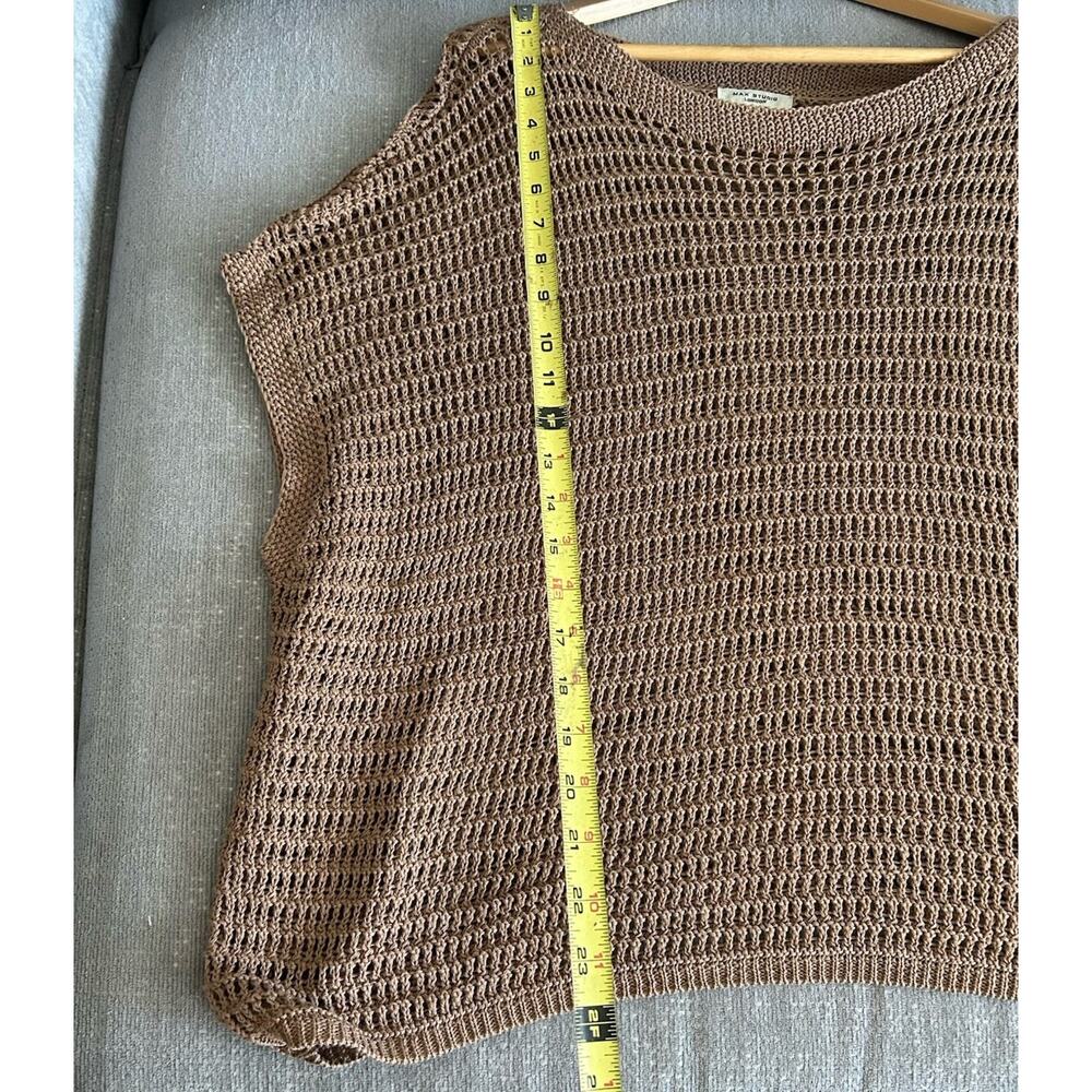 Crochet Tan Linen Blend Sweater Top L Open Knit Beachy Festival Coachella Boho - Picture 10 of 10